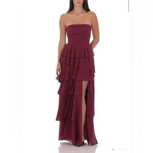 Lucy in the Sky - Corset Ruffle Strapless Maxi Dress (Plum)